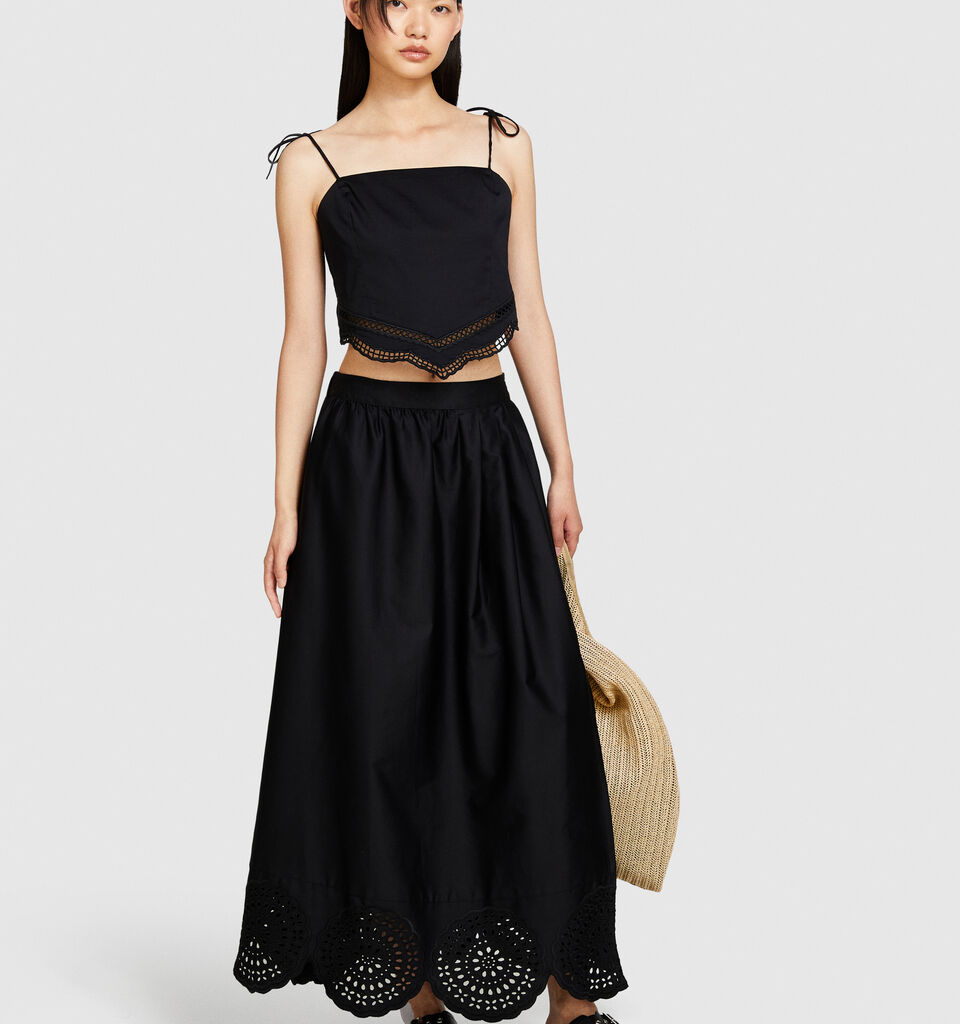 Midi skirt with lace - women's midi skirts - Black | Sisley image number 1